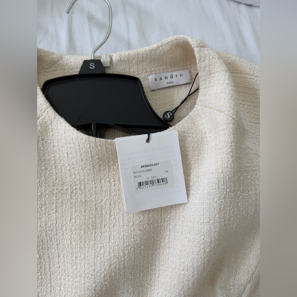 NWT Ecru Frayed Tweed Mini Dress Sandro - Picture 3 of 3